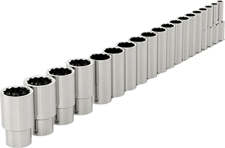 Image of Product. Back orientation. 12-Point Socket Set, 1/2" Square Drive, 19 Pieces, Deep.