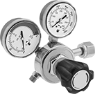 Image of Product. Male Outlet × Female Inlet Single-Stage Valve With Knob. Front orientation. Pressure-Regulating Valves. Tank-Mount Pressure-Regulating Valves for Fuel Gases, Single Stage, Female Inlet, Male Outlet, UNF Outlet Thread, Outlet-Pressure-Adjustment Knob.