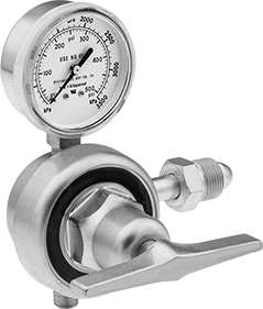 Image of Product. Front orientation. Tank-Mount Pressure-Regulating Valve, for Cryogenics, CGA 580 Ngo Inlet, 0-350 PSI.