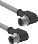 Image of Product. 90° Elbow Plug × 90° Elbow Plug. Front orientation. Ethernet Cords. Ethernet Cords with M12 Connectors, Plug, 90° Elbow End.