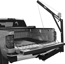 Image of ProductInUse. Crane Shown Installed. Front orientation. Cranes. Hitch-Mount Hand-Winch Cranes .