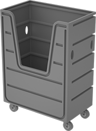 Image of Product. Front orientation. Box Trucks. Spring Platform Plastic Box Trucks, Box Trucks with Side Entry and Uncapped Drain.