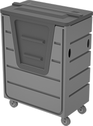 Image of Product. Front orientation. Box Trucks. Spring Platform Plastic Box Trucks, Box Trucks with Side Entry, Side Door, Lid, and Uncapped Drain.