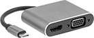 Image of Product. With Female USB-A, USB-C, Standard HDMI, and Computer HD15 Connections. Front orientation. Data Connection Hubs. USB-C, 3.2 Gen 1 Male Connection, HD15 Connection, 1 USB Connection.