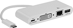 Image of Product. With Female USB-A, USB-C, DVI-I, and Ethernet RJ45 Connections. Front orientation. Data Connection Hubs. USB-C, 3.2 Gen 1 Male Connection.