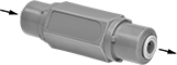 Image of Product. Push-to-Connect Female Inlet × Push-to-Connect Female Outlet Straight. Front orientation. Contains Annotated. Straight. Check Valves with Push-to-Connect Fittings, PVC Body, Female.