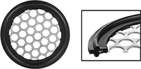 Image of Product. Front orientation. CrossSection view. Contains Inset, MultipleImages. Tube Fitting Gaskets. Water- and Steam-Resistant EPDM Gaskets with Perforations for Quick-Clamp Tube Fittings, Staggered Hole.