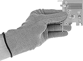 Image of ProductInUse. No Coating. Front orientation. Gloves. Cut-Protection Static-Dissipative Gloves, Polyethylene Fabric.