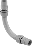 Image of Product. Push-In or Threaded Connection. Front orientation. Conduit and Fittings. Rigid Plastic (PVC) Conduit and Fittings, Adjustable-Angle Elbow, Connector Fitting, Push-In Conduit Connection or Threaded Knockout Connection.