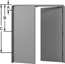 Image of Attribute. Shown with Frame and Hinges (Sold Separately). Front orientation. Contains Annotated. Doors. Traffic-Directing Double Doors.