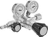 Image of Product. Two Stage. Front orientation. Pressure-Regulating Valves. High-Purity Tank-Mount Pressure-Regulating Valves for Fuel Gases, Female Inlet, Female Outlet, Brass Body, Two Stage.