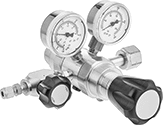 Image of Product. Two Stage. Front orientation. Pressure-Regulating Valves. High-Purity Tank-Mount Pressure-Regulating Valves for Fuel Gases, Female Inlet, Female Outlet, Brass Body, Two Stage.