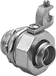 Image of Product. Twist-In × Threaded with Grounding Lug. Front orientation. Conduit and Fittings. Liquid-Tight Flexible Metal (LFMC) Conduit and Fittings, Connector Fitting, Straight, Twist-In Conduit Connection × Threaded Knockout Connection, Grounding Lug.