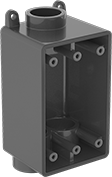Image of Product. Front orientation. Outlet Boxes. Plastic Conduit-Ready Outlet Boxes, 3 Conduit Connections, For Maximum of 1 Device.