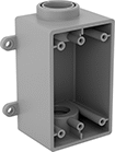 Image of Product. Front orientation. Outlet Boxes. Plastic Conduit-Ready Outlet Boxes, 2 Conduit Connections, For Maximum of 1 Device.