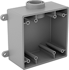 Image of Product. Front orientation. Outlet Boxes. Plastic Conduit-Ready Outlet Boxes, 1 Conduit Connection, For Maximum of 2 Devices.