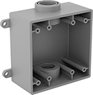 Image of Product. Front orientation. Outlet Boxes. Plastic Conduit-Ready Outlet Boxes, 2 Conduit Connections, For Maximum of 2 Devices.