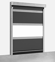 Image of ProductInUse. Front orientation. Roll-Up Doors. Automatic Vinyl Roll-Up Doors, 8 Cycles per Hour.