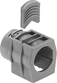 Image of Product. Front orientation. Exploded view. Cord Grips. Snap-In Locking Tab Plastic Cord Grips for Building Cable.