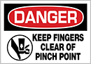 Image of Product. Front orientation. Labels. Illustrated Machine and Equipment Operation Labels , Danger—Keep Fingers Clear of Pinch Point, Horizontal Orientation.