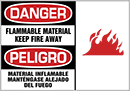 Image of Product. Front orientation. Labels. Illustrated Hazardous Material Labels , Danger—Flammable Material Keep Fire Away/Peligro—Material Inflamable Mantengase Alejado del Fuego.