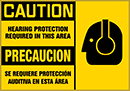 Image of Product. Front orientation. Caution—Hearing Protection Required In This Area/Precaucion—Se Requiere Proteccion Auditiva En Esta Area. Illustrated Personal Protective Equipment Labels .
