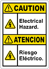 Image of Product. Front orientation. Labels. Illustrated Electrical Hazard Labels , Caution—Electrical Hazard/Atencion—Riesgo Eléctrico.