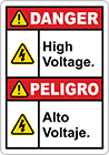 Image of Product. Front orientation. Labels. Illustrated Electrical Hazard Labels , Danger—High Voltage/Peligro—Alto Voltaje.