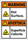 Image of Product. Front orientation. Labels. Illustrated Machine and Equipment Operation Labels , Warning—Hot Surface/Advertencia—Superficie Caliente.