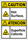 Image of Product. Front orientation. Labels. Illustrated Machine and Equipment Operation Labels , Caution—Hot Surface/Atencion—Superficie Caliente.