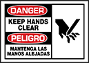 Image of Product. Front orientation. Labels. Illustrated Machine and Equipment Operation Labels , Danger—Keep Hands Clear/Peligro—Mantenga Las Manos Alejadas, Horizontal Orientation.