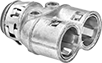 Image of Product. Push-In × Snap-In. Front orientation. Conduit and Fittings. Flexible Metal (FMC) Conduit and Fittings, Wye, Connector Fitting, Push-In Conduit Connection × Snap-In Knockout Connection.