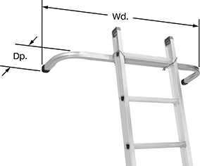 Image of ProductInUse. Front orientation. Contains Annotated. Ladder Stabilizers.