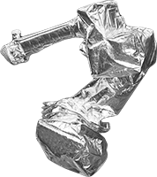 Image of ProductInUse. Front orientation. Robot Arm Covers. Aluminum-Coated Kevlar Fabric.