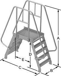 Image of Product. Front orientation. Contains Annotated. Crossover Stairs. Space-Saver Crossover Stairs, Style 1.