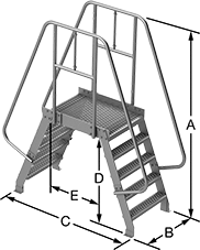 Image of Product. Front orientation. Contains Annotated. Crossover Stairs. Corrosion-Resistant Space-Saver Crossover Stairs.