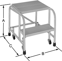Image of Product. Front orientation. Contains Annotated. Step Stools. Rolling Step Stools, Style 4.