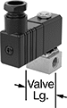 Image of Product. Back orientation. Contains Annotated. Solenoid On/Off Valves. Compact Solenoid On/Off Valves for Coolant, Brass Body with DIN C Connection.