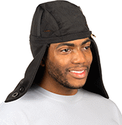 Image of ProductInUse. Front orientation. Hard Hat Liners. Flame- and Arc-Flash-Protection Hard Hat Liners, Covers Head and Nape, Removable Nape Cover, Warming Pad Slots.