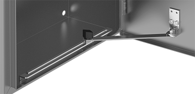 Image of ProductInUse. Front orientation. ZoomedIn view. Door Holders. Enclosure-Mount Door Holders, Bottom Enclosure Mount.