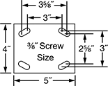 Image of Specification. Front orientation. Contains Annotated. Mounting Plate Style 1 . Cushioned-Load Casters with Rubber Wheels.