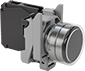 Image of Product. Black Switch. Front orientation. Black. Hazardous Location 22 mm Panel-Mount Push-Button Switches, Not Illuminated.