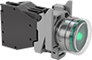 Image of Product. Illuminated Green Switch. Front orientation. Green. Hazardous Location 22 mm Panel-Mount Push-Button Switches, Illuminated.