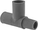 Image of Product. Male × Male × Female. Front orientation. Power Connectors. High-Current Pin-and-Sleeve Connectors, Tee Adapters, Male × Male × Female.