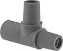 Image of Product. Male × Female × Female. Front orientation. Power Connectors. High-Current Pin-and-Sleeve Connectors, Tee Adapters, Male × Female × Female.