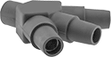 Image of Product. Male × Female × Female × Female. Front orientation. Power Connectors. High-Current Pin-and-Sleeve Connectors, Double-Wye Adapters, Male × Female × Female × Female.