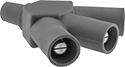 Image of Product. Female × Male × Male × Male. Front orientation. Power Connectors. High-Current Pin-and-Sleeve Connectors, Double-Wye Adapters, Female × Male × Male × Male.