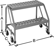 Image of Product. Front orientation. Contains Annotated. Step Stools. Rolling Step Stools, Style 2.