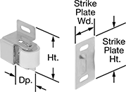 Image of Product. Style 2. Front orientation. Contains Annotated. Push-to-Close Latches. Roller Latches, Surface Mount—Screw On, Style 2.