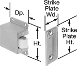 Image of Product. Style 3. Front orientation. Contains Annotated. Push-to-Close Latches. Roller Latches, Surface Mount—Screw On, Style 3.